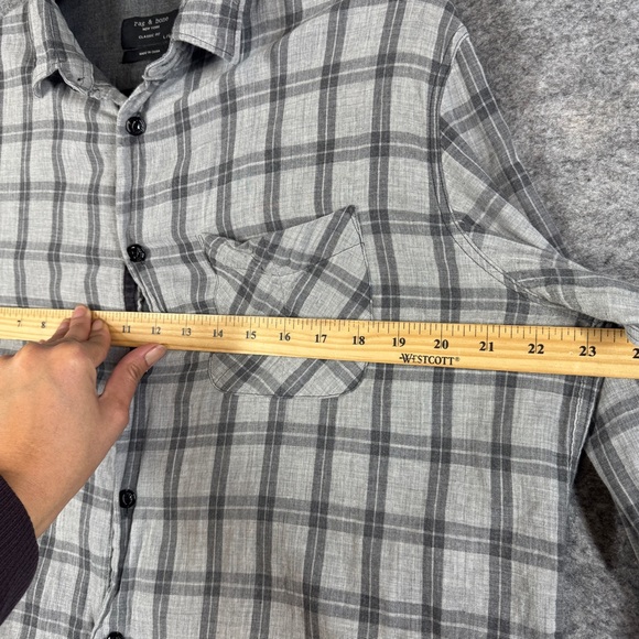 Rag & Bone Gray Plaid Button Down Shirt Men’s Large Classic Fit Cotton - Picture 8 of 16